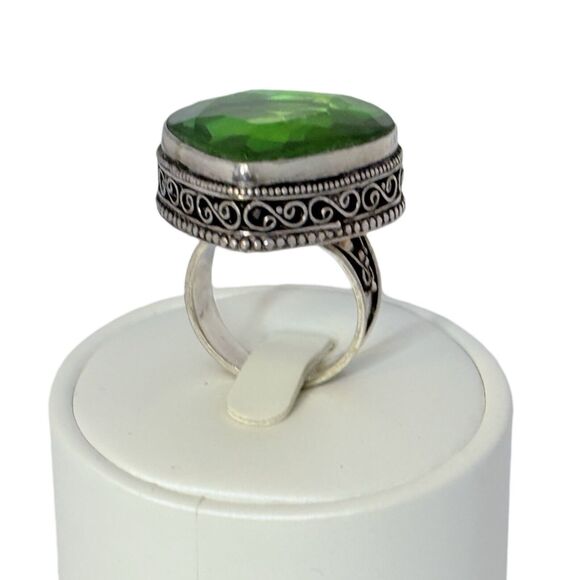 925 Sterling Silver Green Crystal Large Statement Ring Sz 8.5 Turkish Ethnic - Picture 14 of 16